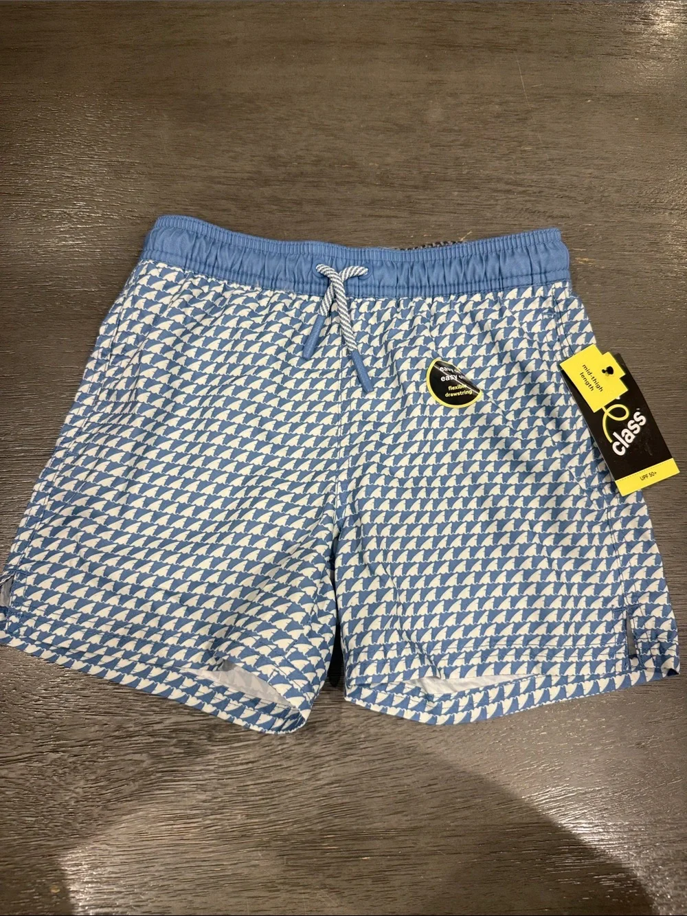 art class Boys Blue Solid and Light Blue Patterned Swim Trunks Set